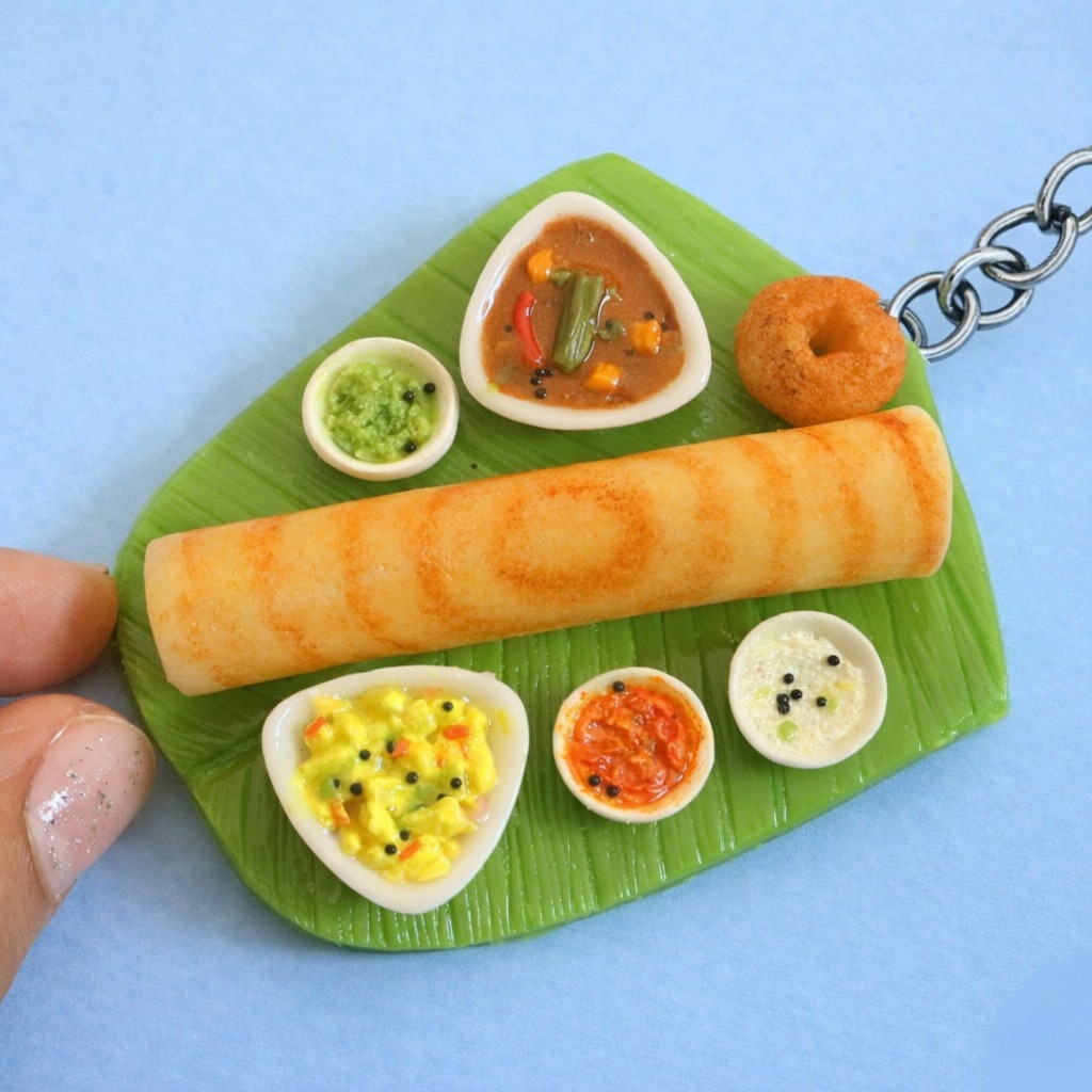 South Indian Leaf Breakfast Miniature Keychain