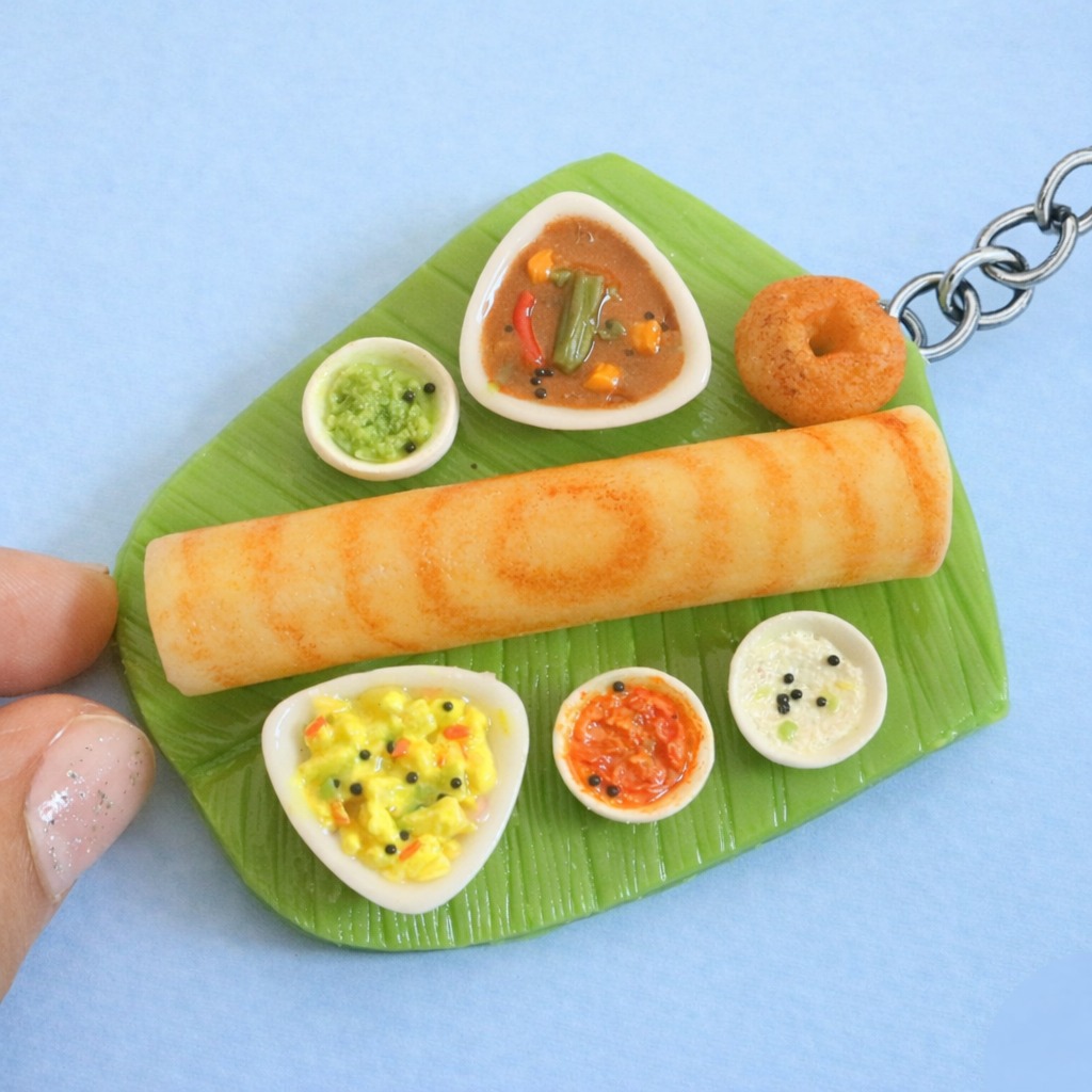 South Indian Leaf Breakfast Miniature Keychain