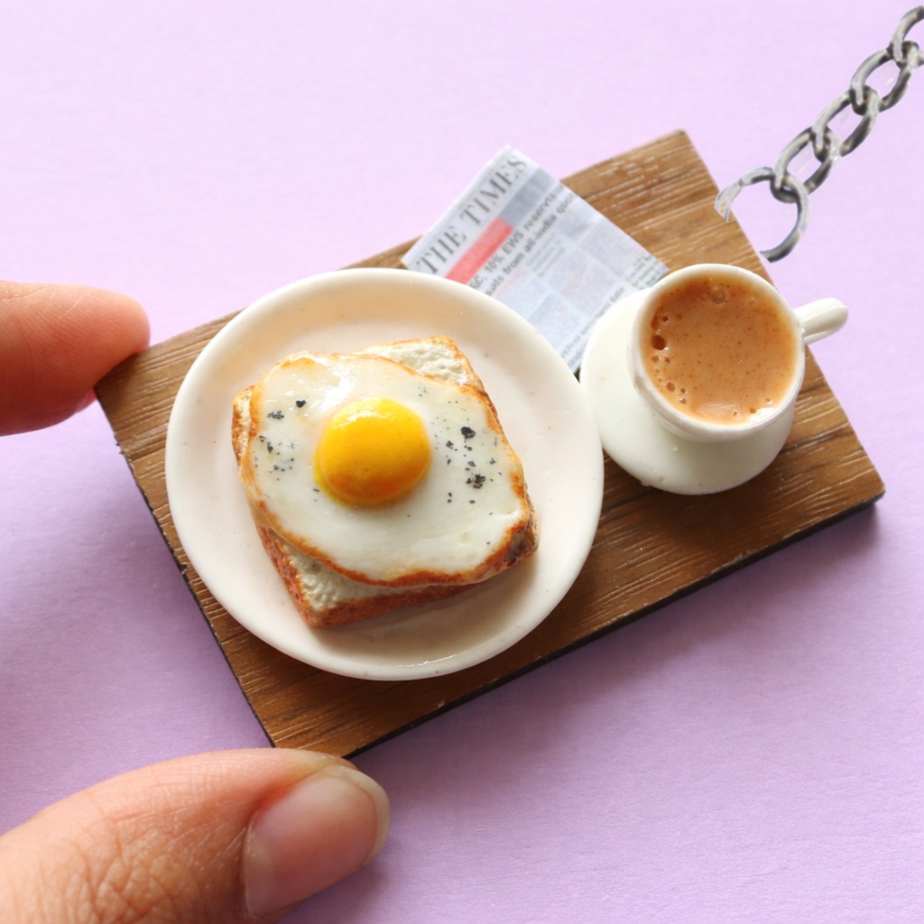 Tea And Sunny Side up Eggs Combo Miniature Keychain